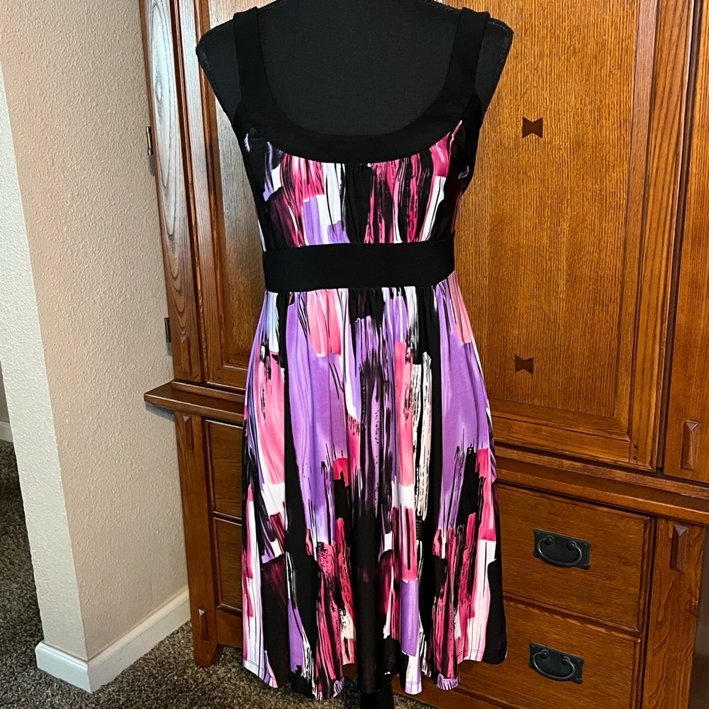 A-List By Wrapper Pink, Purple, White and Black Printed Dress